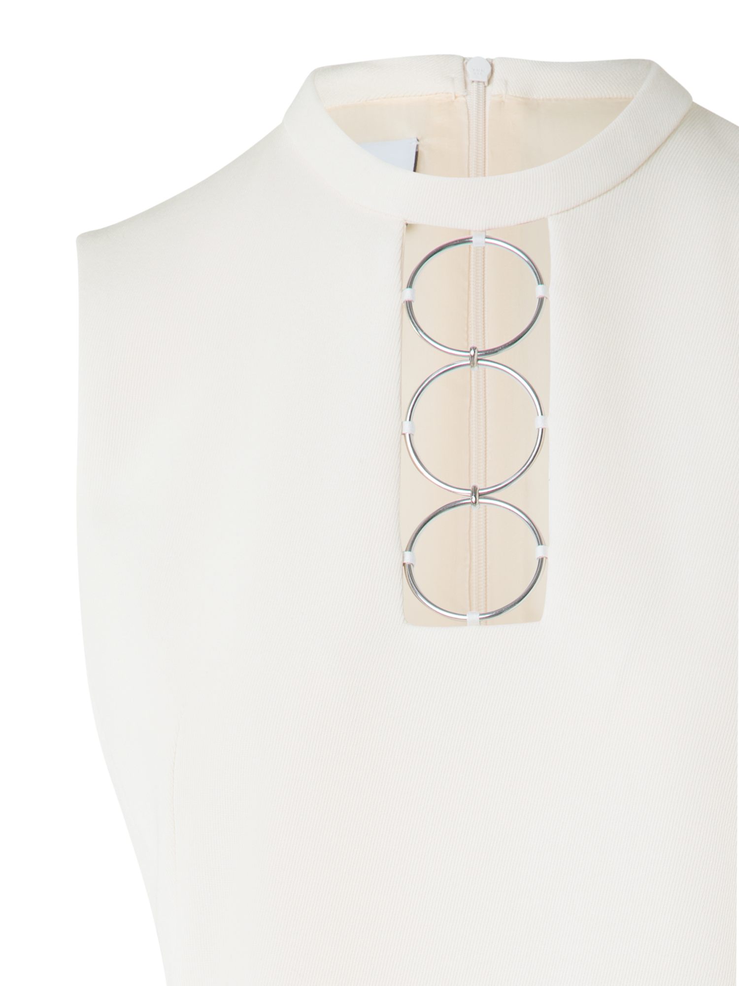 Designer Short Shift Dress with Metal Rings - neutral - ecru - white