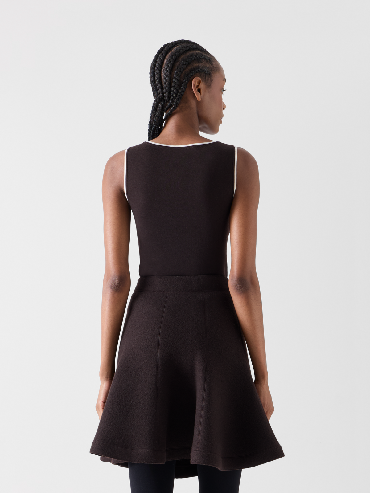 Designer Knit Tank with Contrast Piping - brown 