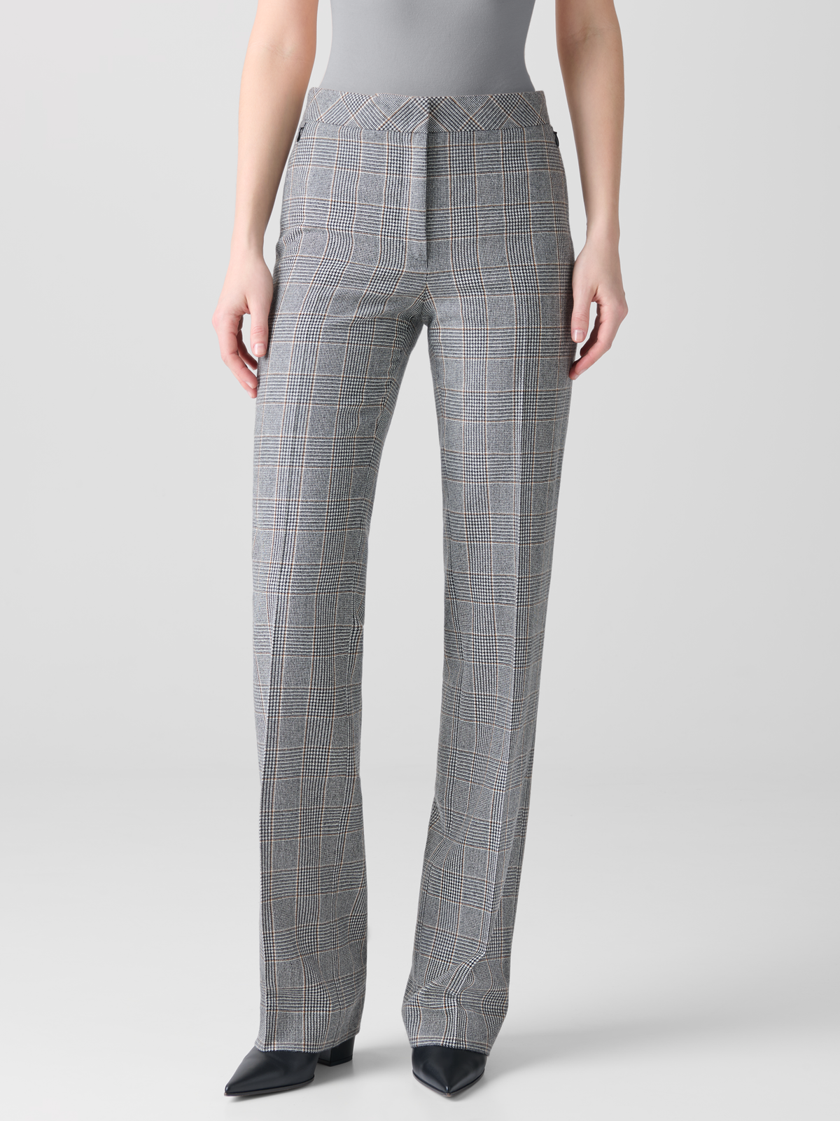 Designer Straight Plaid Pure Cashmere Pants - black - multicolor