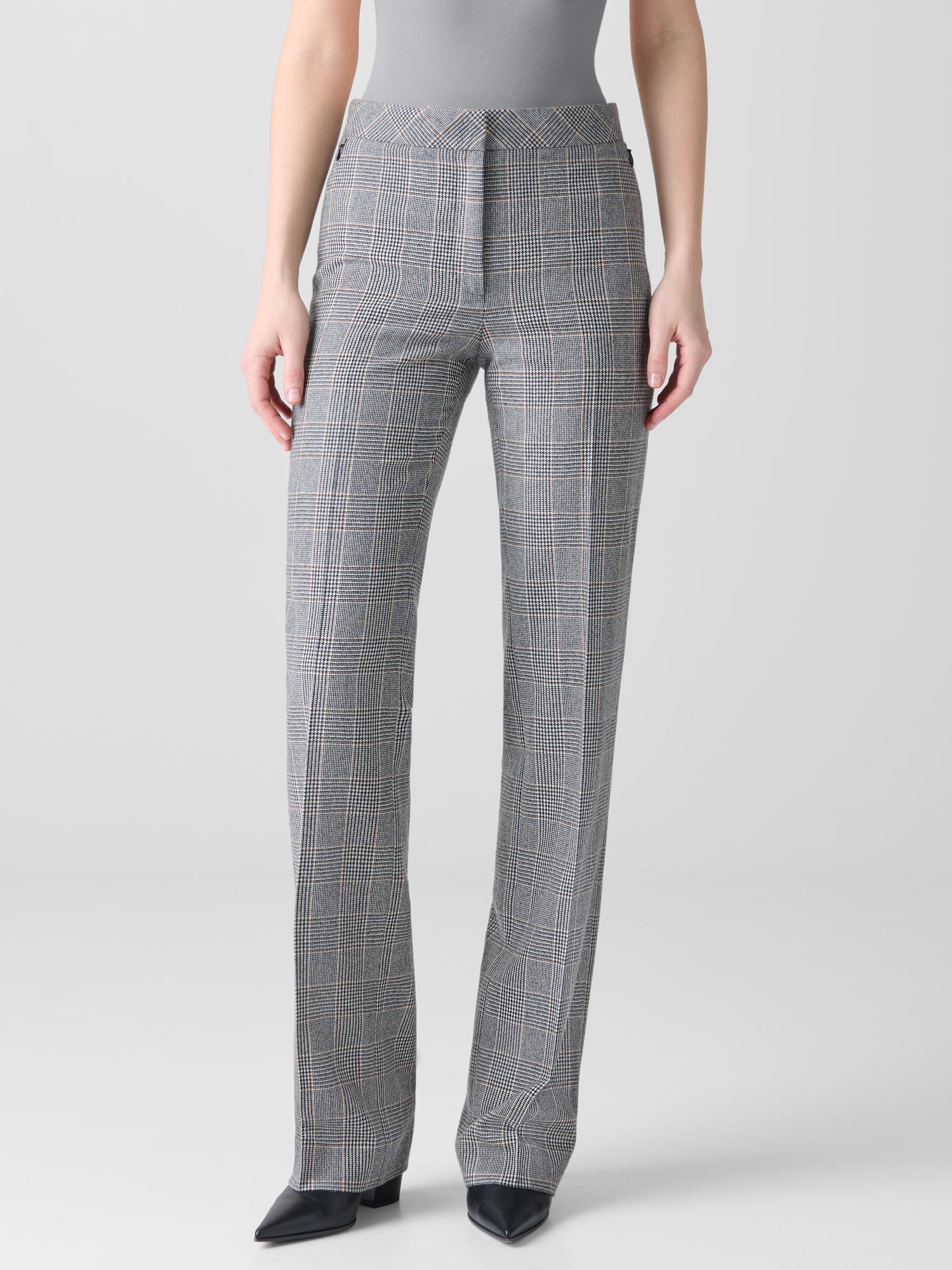 Designer Straight Plaid Pure Cashmere Pants - black - multicolor