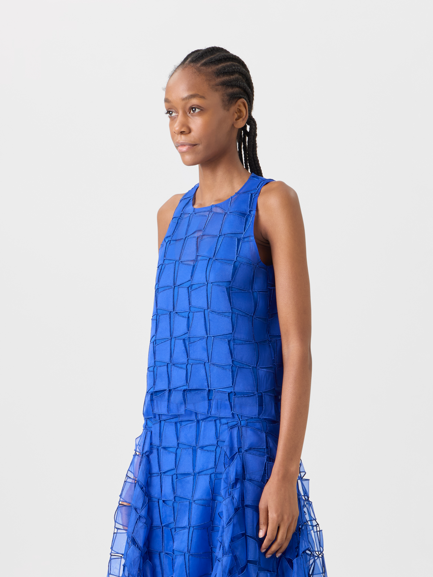 Designer Organza Trapezoid Embroidery Blouse - blue 