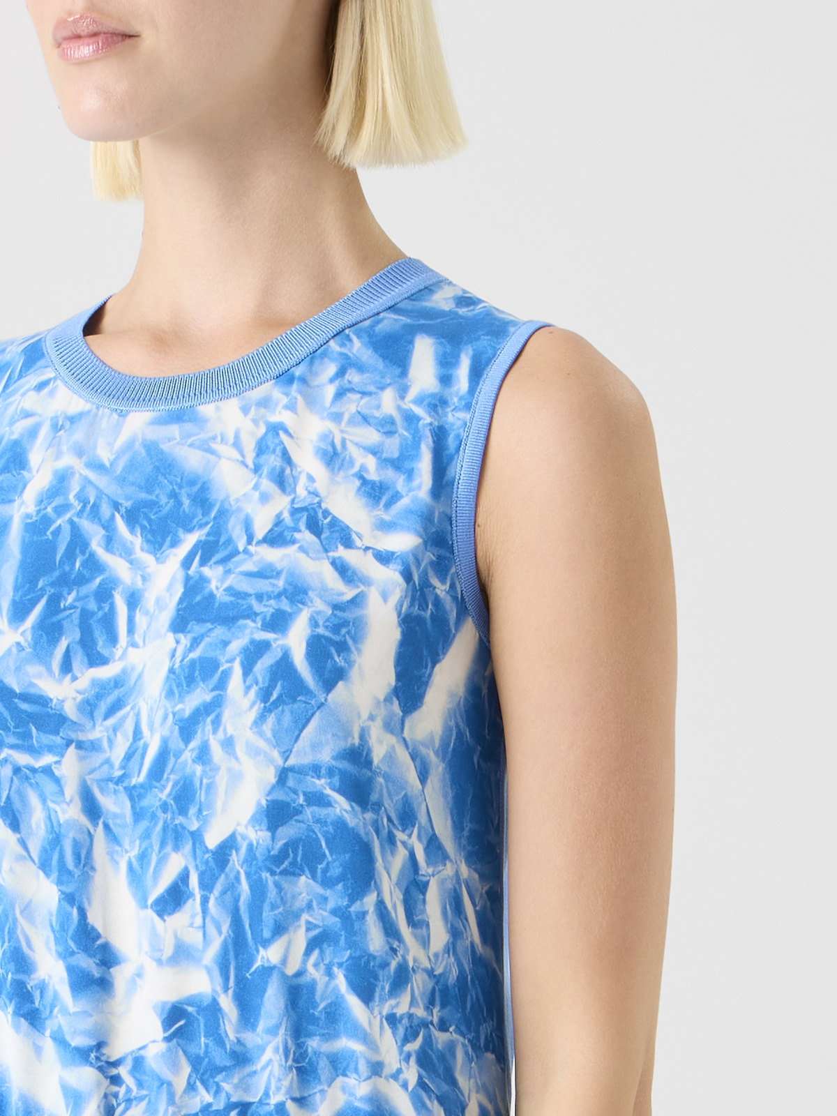 Designer Silk Knit Top with Whitecaps Print - blue #editorial