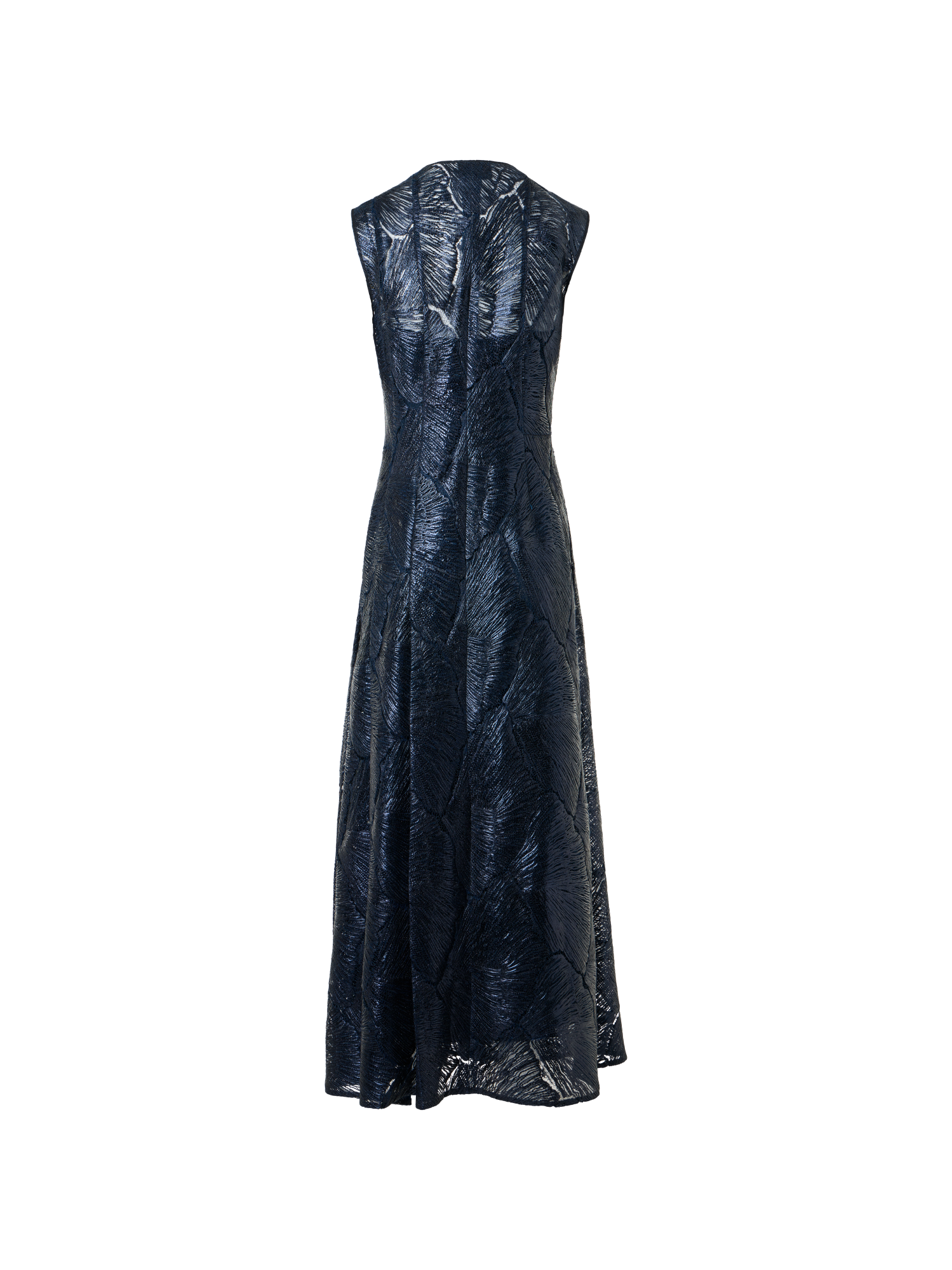 Designer Lacquered Sea Fan Lace Midi Dress - navy - blue