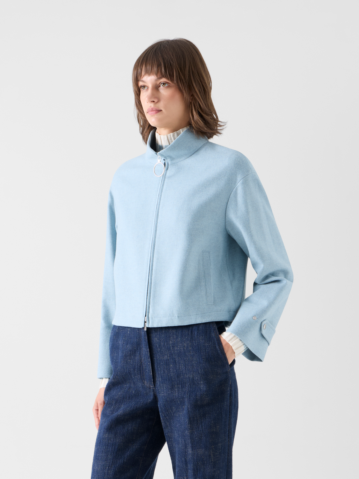 Designer Blouson Jacket in Wool Blend - blue #editorial