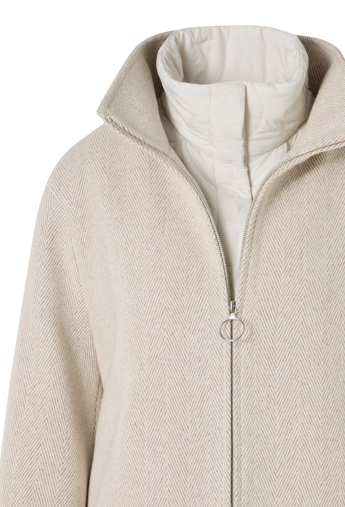Designer Two-in-One Coat with Dot Quilt Layer - beige