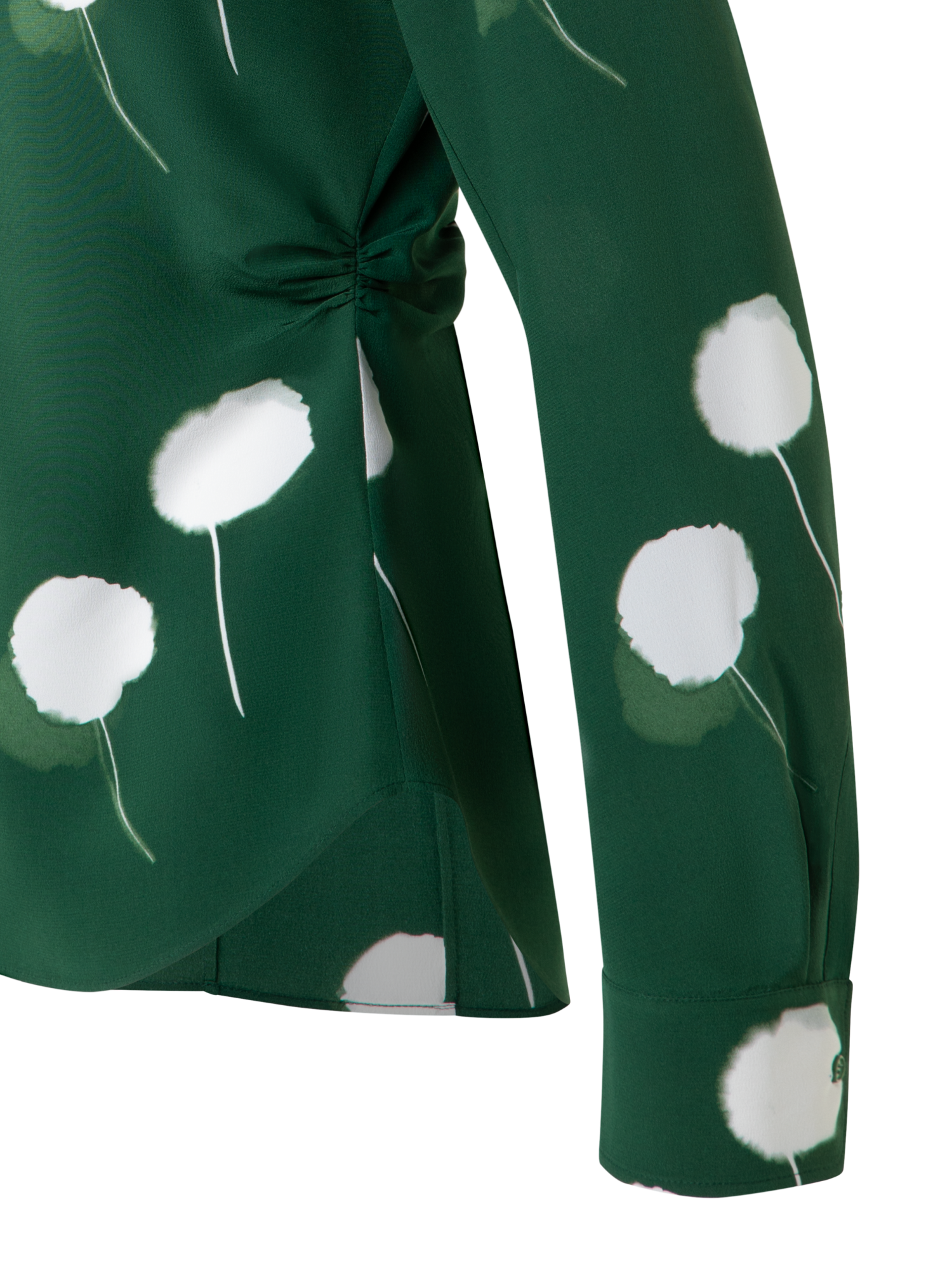 Designer Fitted Silk Blouse with Dandelion Print - green - multicolor