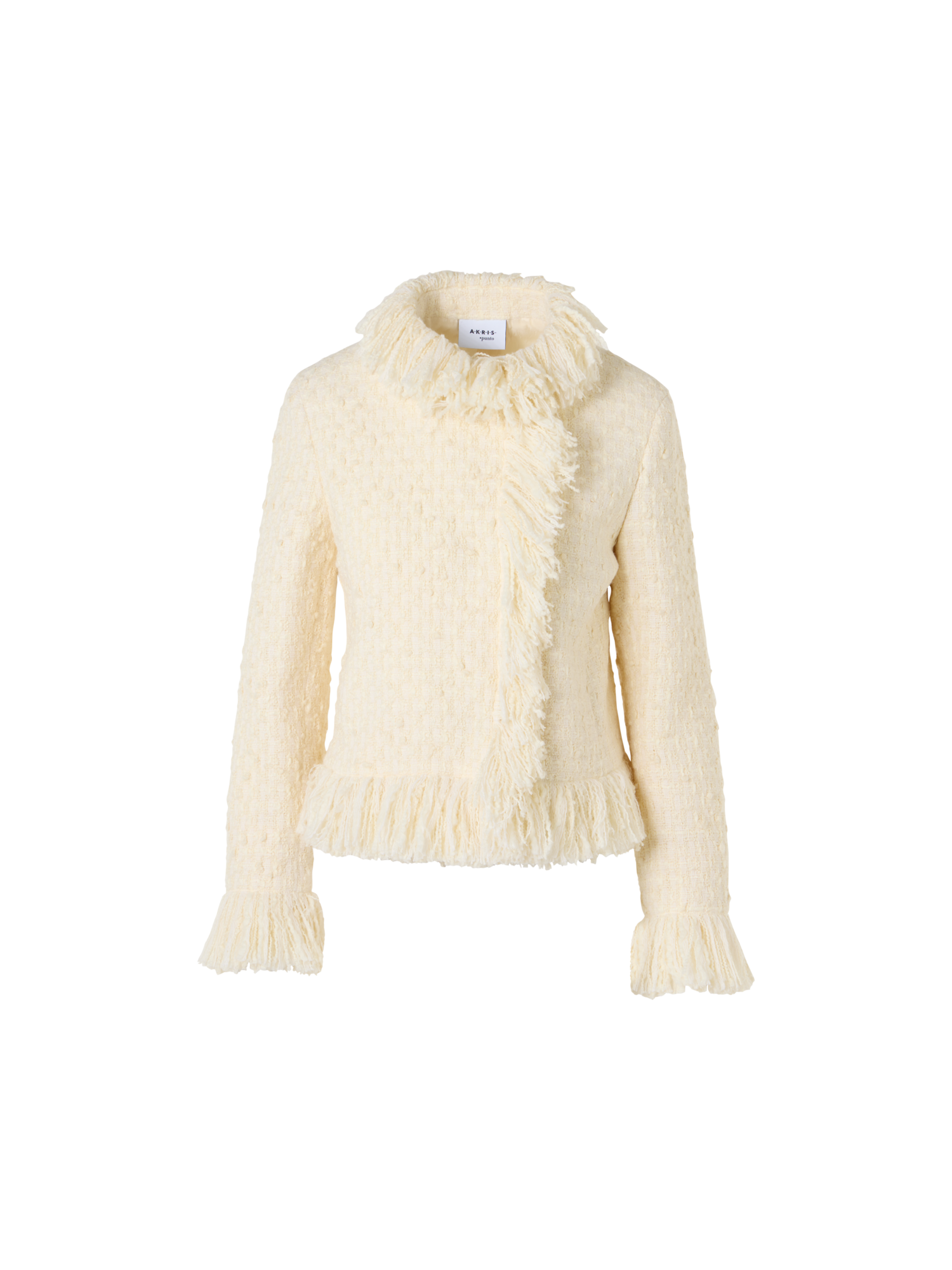 Designer Tweed Jacket with Fringed Edges - ecru