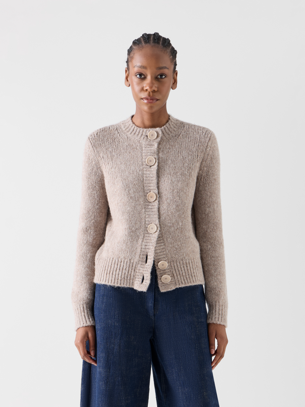 Designer Knit Cardigan in Fluffy Alpaca - beige 