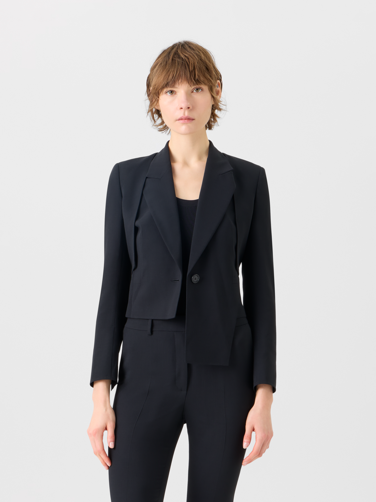 Designer Helline Asymmetrical Jacket with Detachable Bolero - black