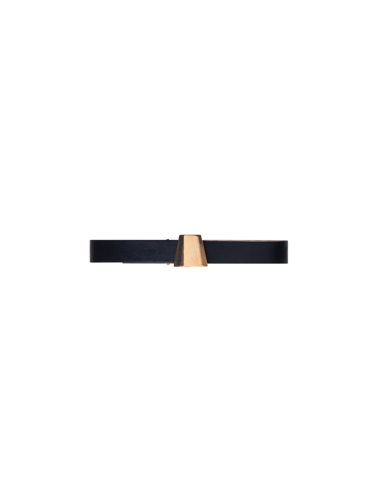 Designer Leather Belt with Gold Trapezoid Buckle - black - gold