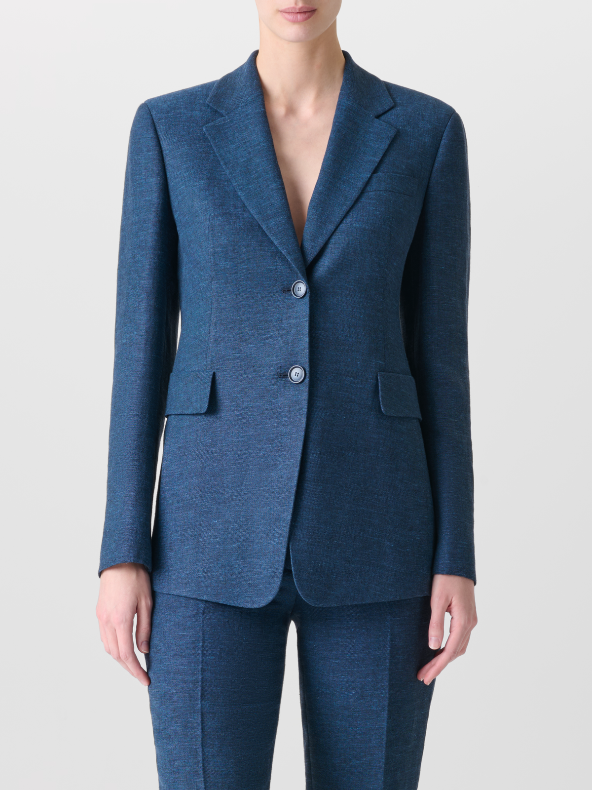 Designer Long Blazer in Linen Double-Face - blue #editorial