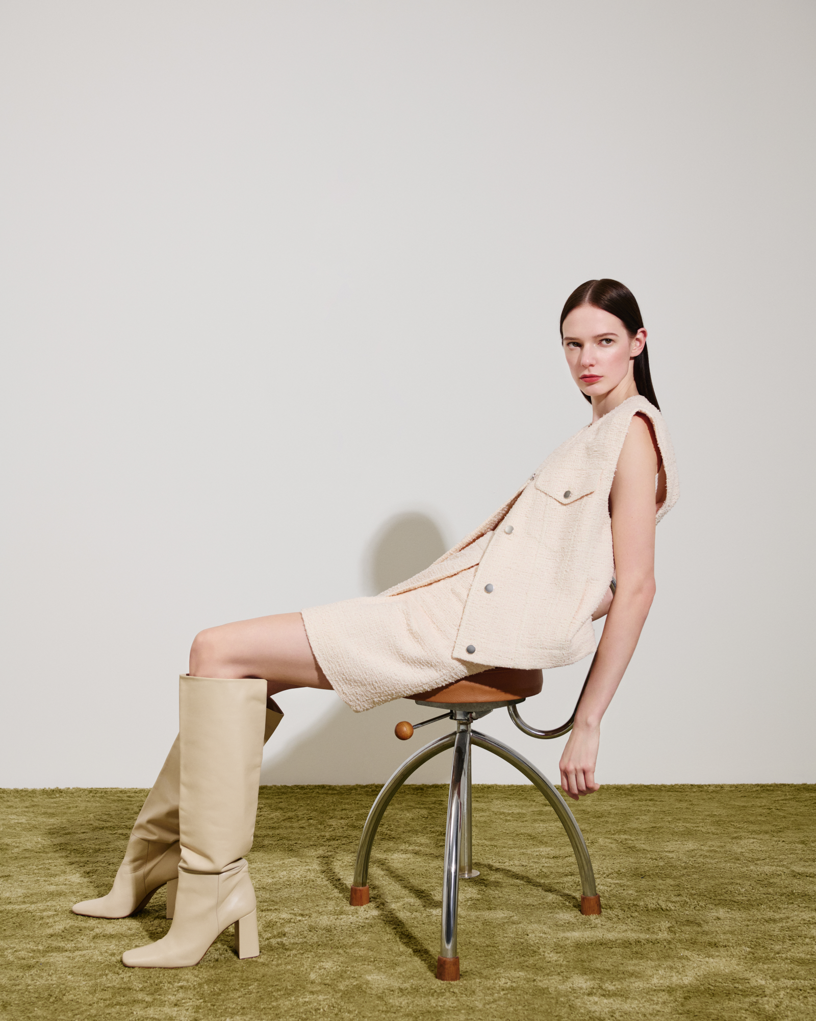 Designer Short Tweed Wrap Skirt - neutral - pastel - ecru - pink - white 