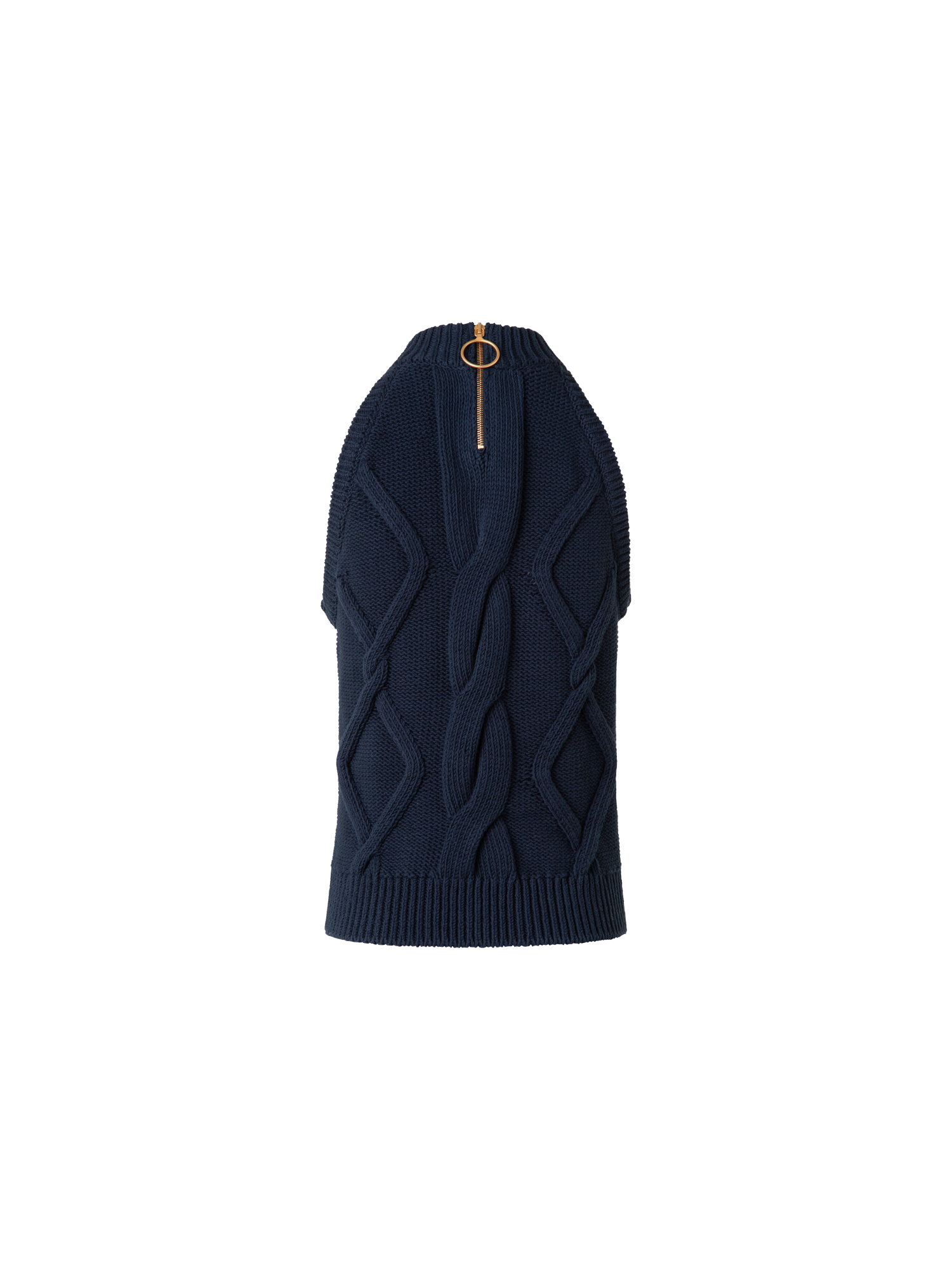 Designer Sleeveless Top in Chunky Cotton Cable Knit - navy - blue