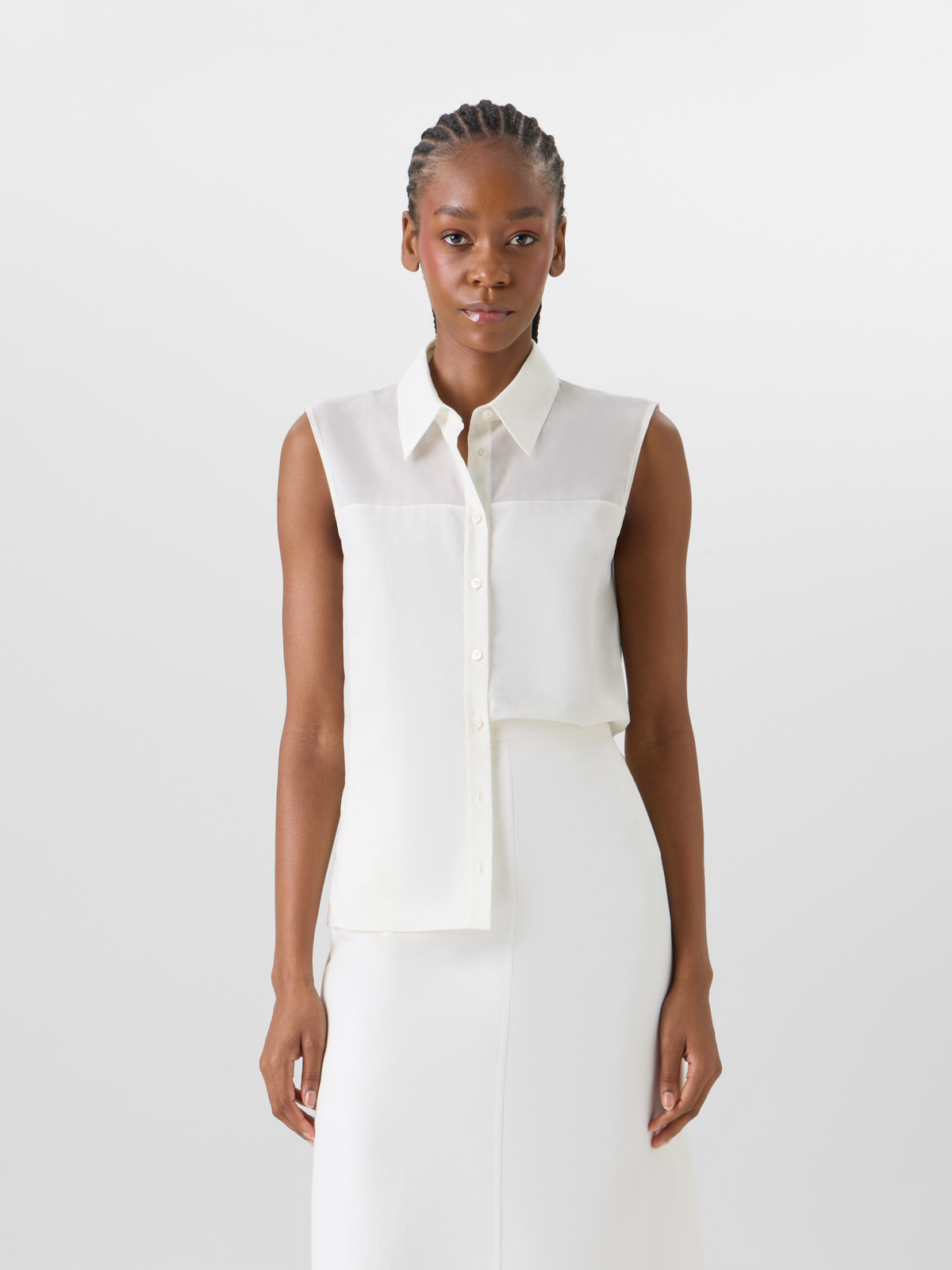 Designer Cotton Voile Blouson-Top Sleeveless - ecru #editorial
