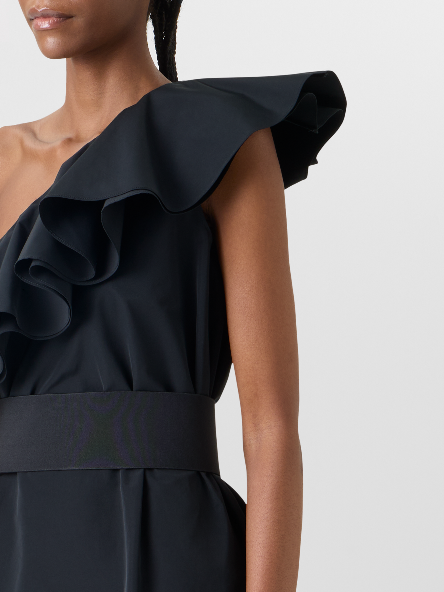 Designer Cotton-Blend Taffeta One-Shoulder Dress - black 
