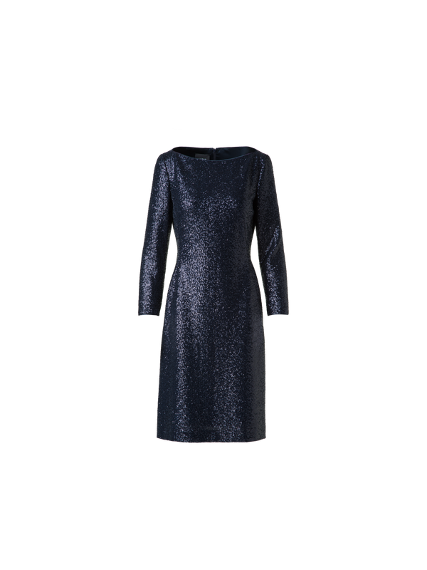 Designer Sequined Sheath Dress in A-Line - navy - blue