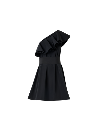 Designer Cotton-Blend Taffeta One-Shoulder Dress - black