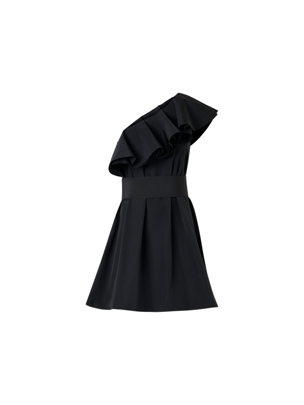 Designer Cotton-Blend Taffeta One-Shoulder Dress - black