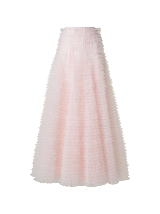Designer Ruched Tulle Maxi Skirt - pastel - pink