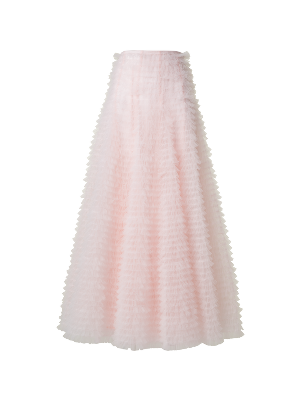 Designer Ruched Tulle Maxi Skirt - pastel - pink