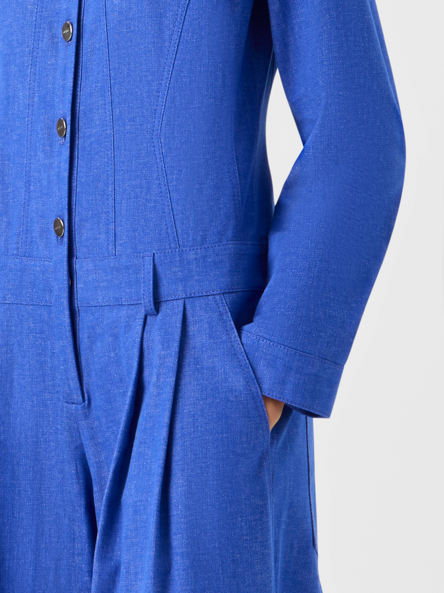 Designer Hellan Fitted Jumpsuit in Cotton Denim - blue 