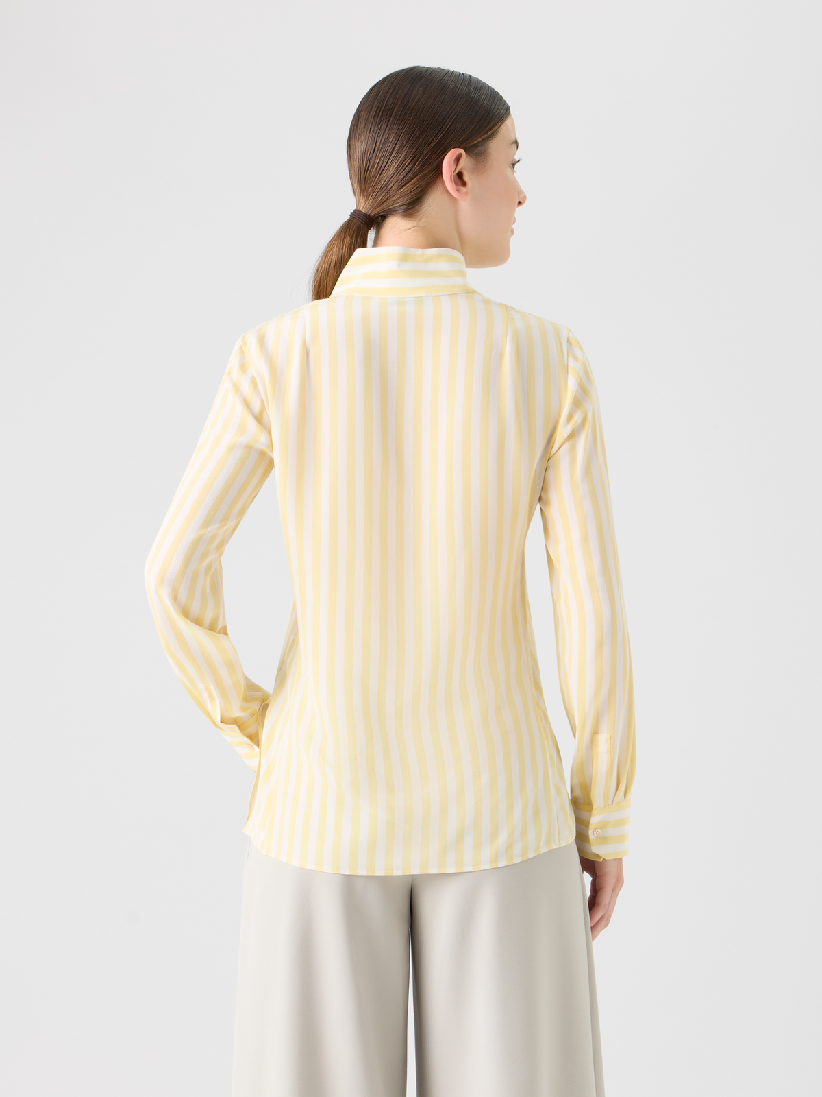 Designer Striped Silk Crêpe Tunic Blouse - multicolor - yellow #editorial