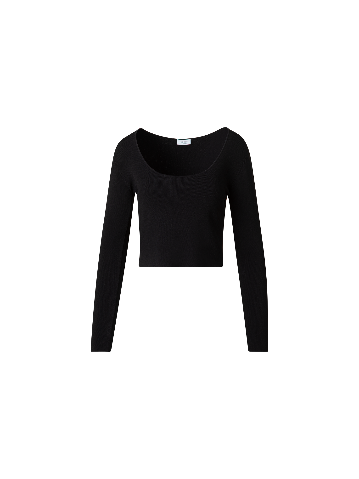 Designer Cropped Long Sleeves Knit Top in Viscose - black