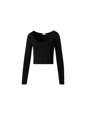 Designer Cropped Long Sleeves Knit Top in Viscose - black