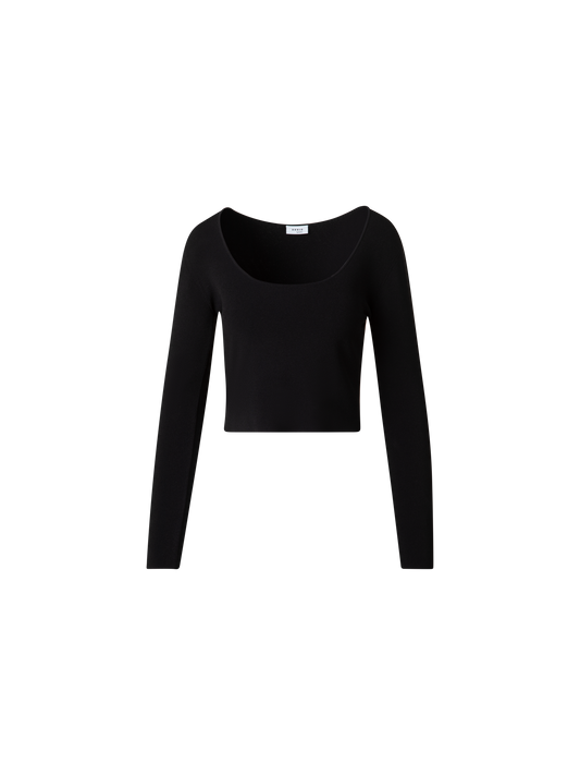 Designer Cropped Long Sleeves Knit Top in Viscose - black
