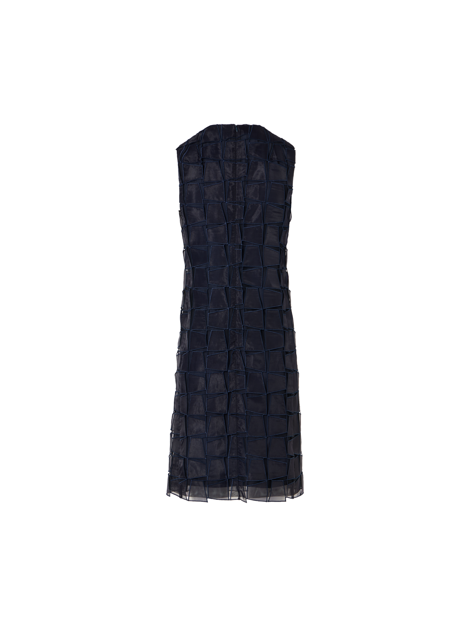 Designer Sleeveless Trapezoid Organza Sheath Dress - navy