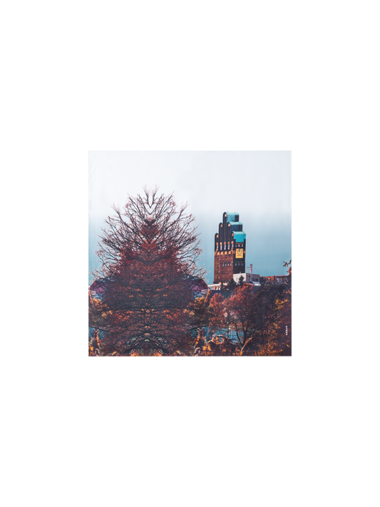 Designer Scarf in Silk with Wedding Tower Print - multicolor