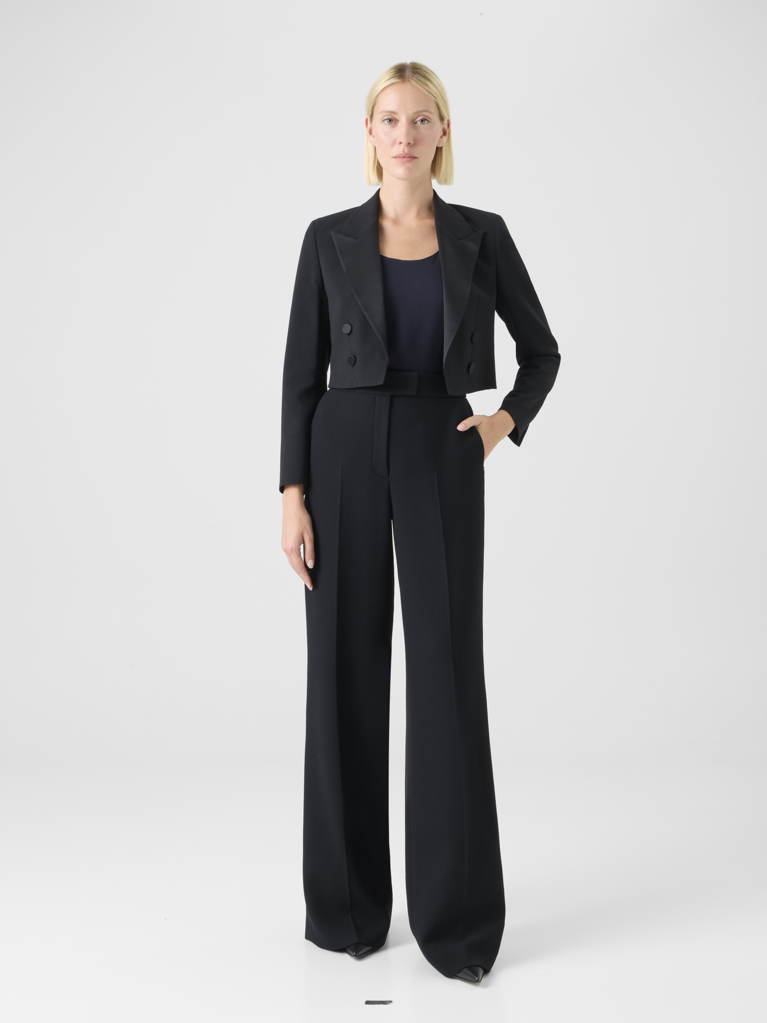 Designer Wide-Leg Wool Crêpe Double-Face Pants 