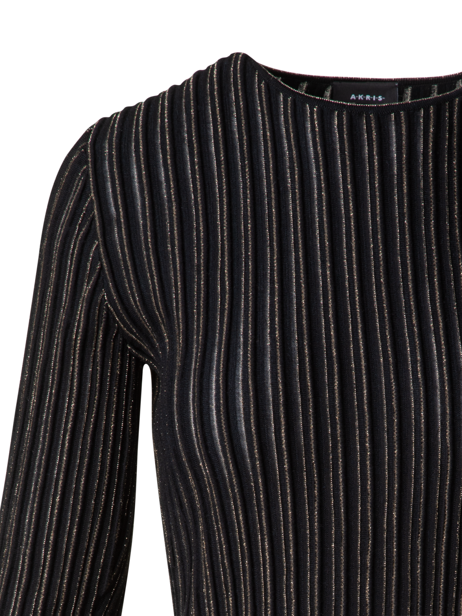 Designer Wool Silk Rib and Lurex Striped Sweater - black - multicolor - gold
