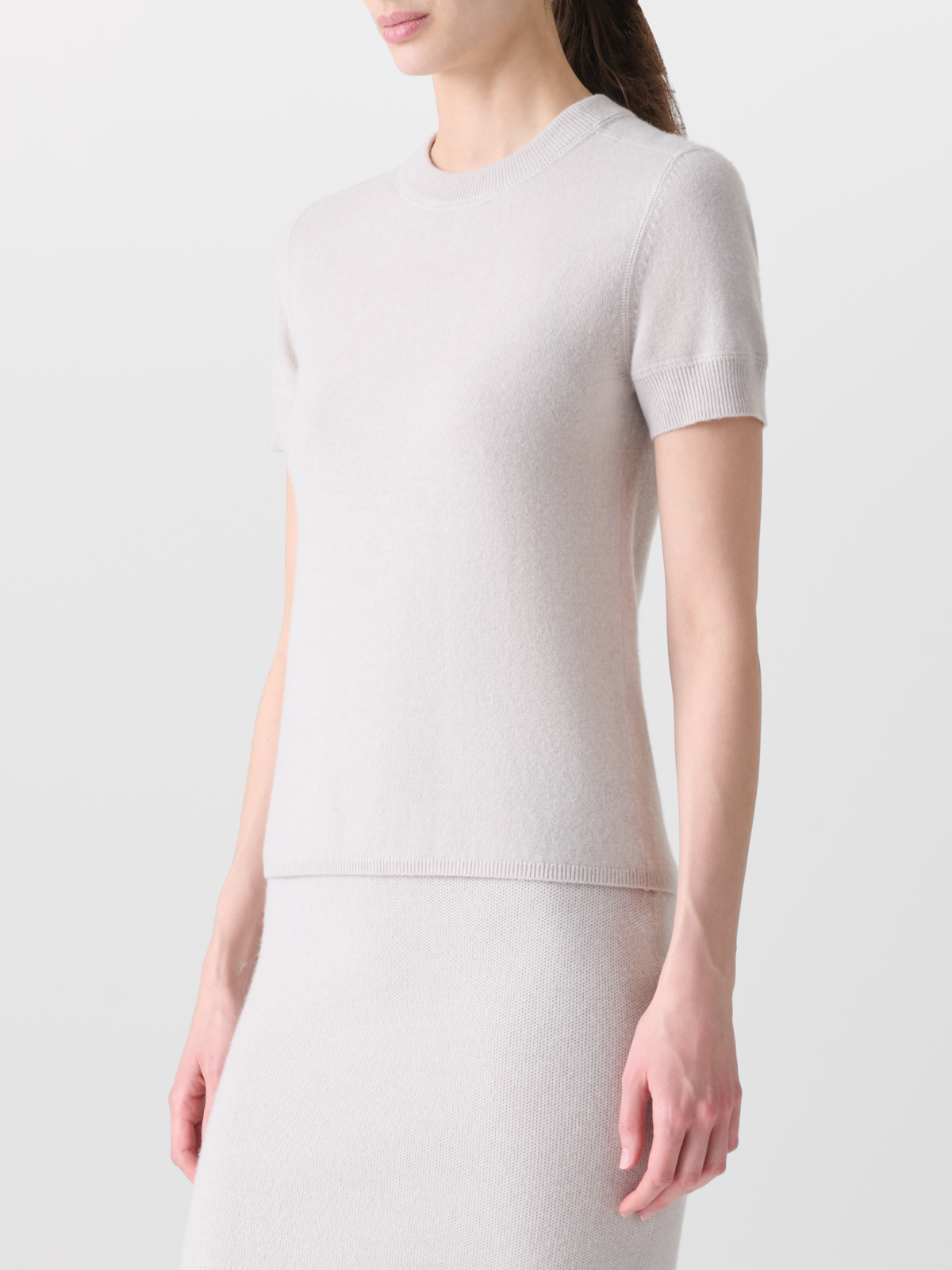 Designer Short Sleeve Pure Cashmere Knit Sweater - neutral - grey - beige