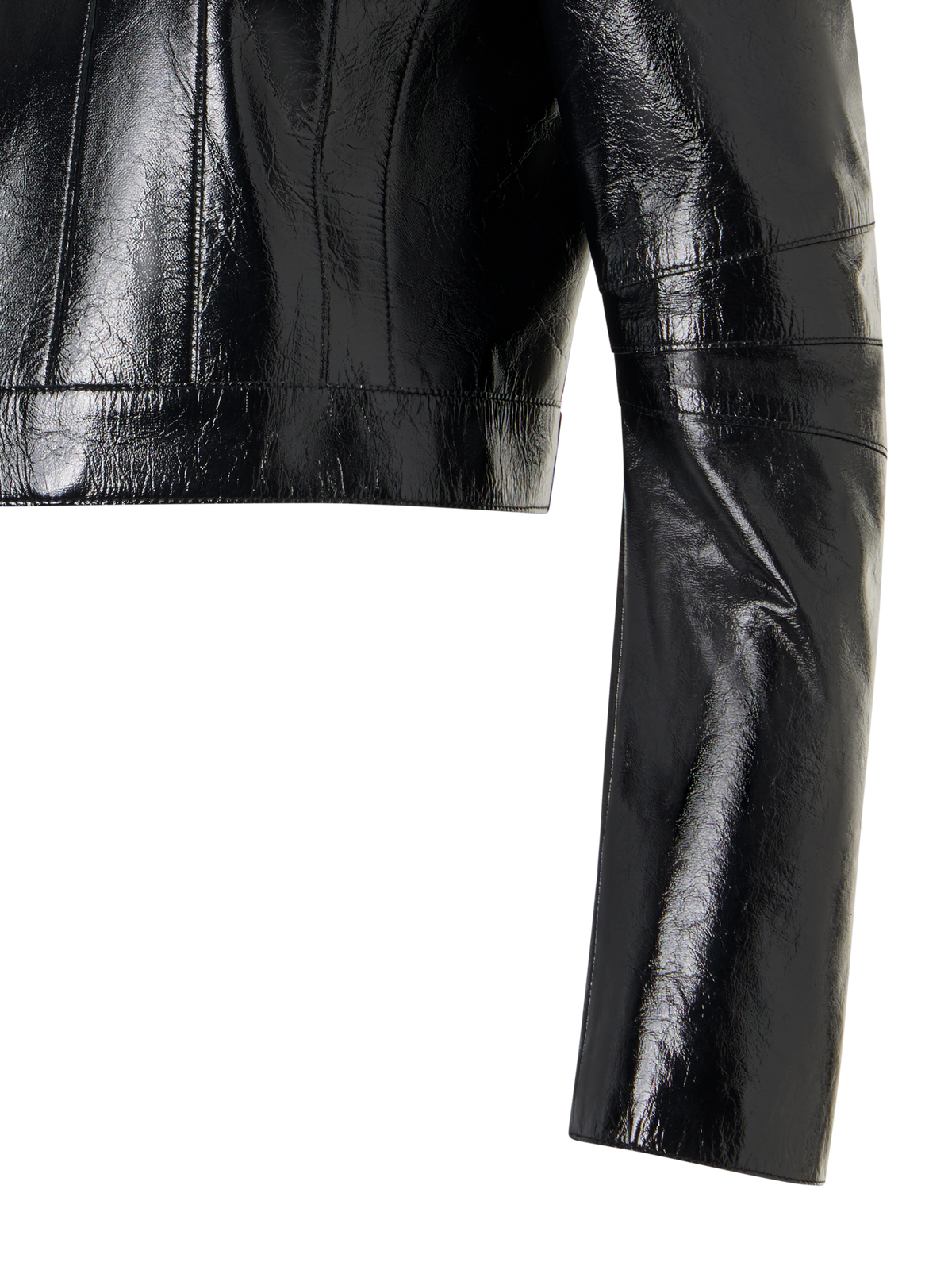 Designer Short Fitted Lacquered Nappa Leather Jacket - black