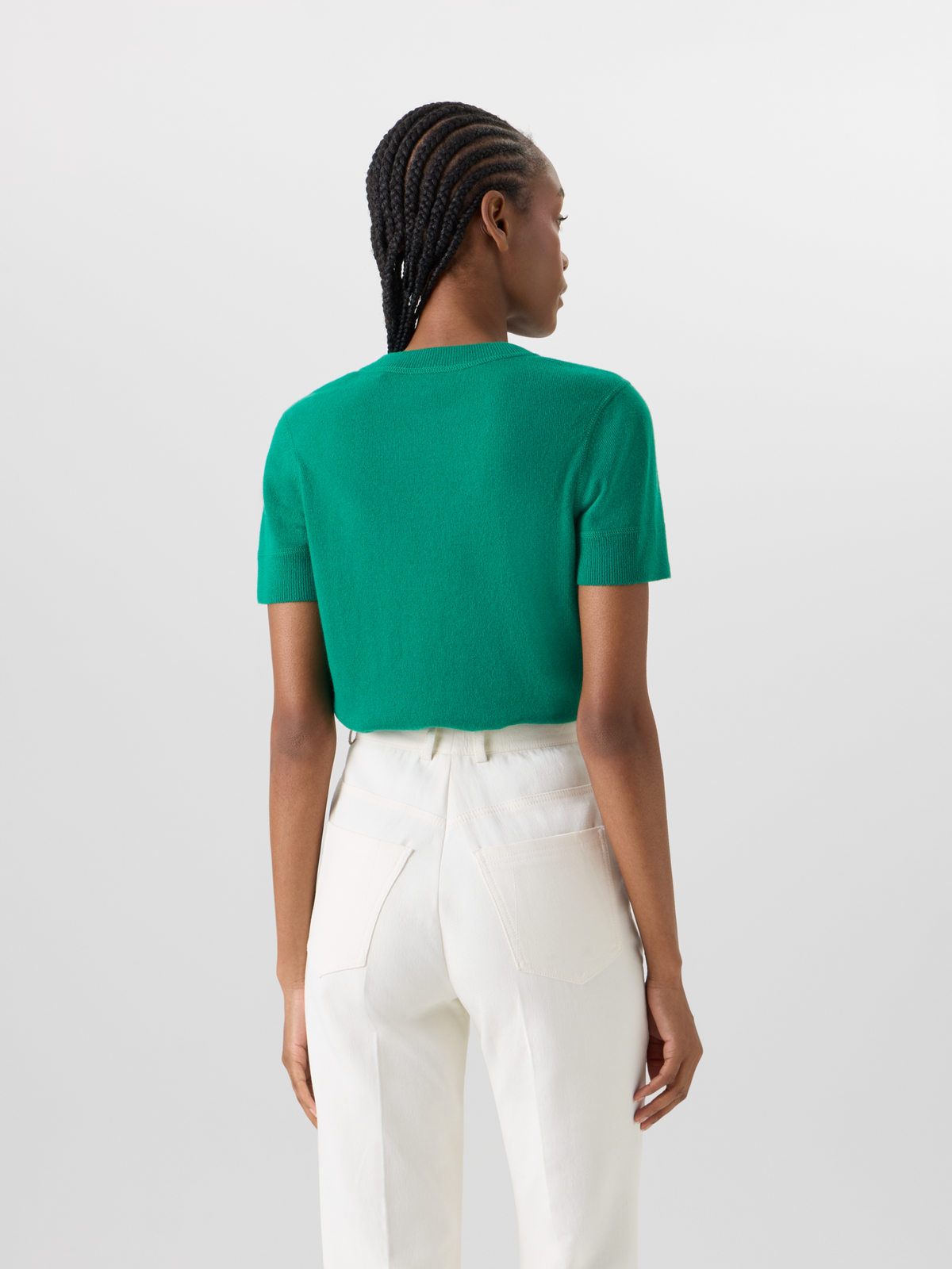 Designer Short-Sleeve Cashmere Knit Sweater - green #editorial