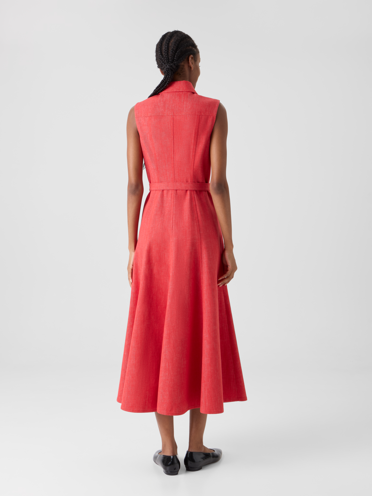 Designer Fit and Flare Denim Midi Dress - red