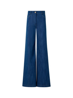 Designer Cooper Wide Leg Stretch Cotton Denim Pants - navy - blue