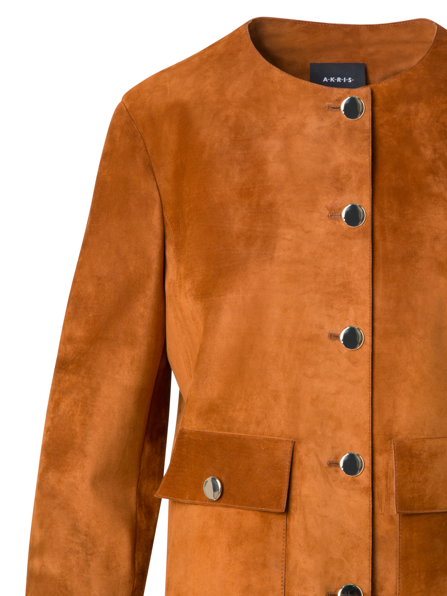 Designer Suede Jacket with Golden Buttons - neutral - brown
