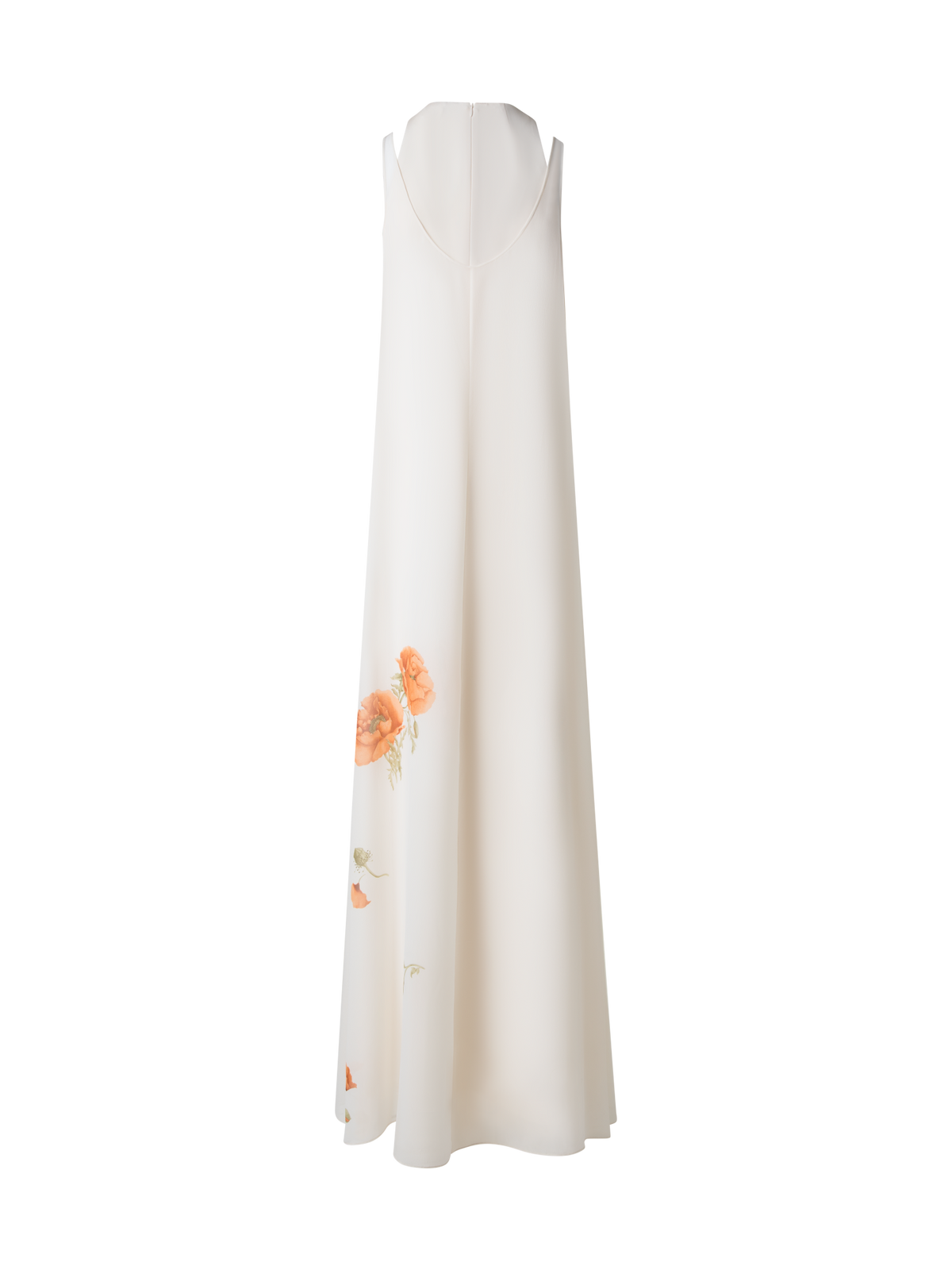 Designer Long Silk Gown with Anemone Print - neutral - multicolor - ecru - white