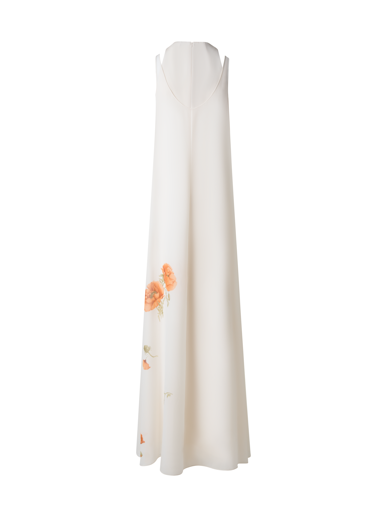 Designer Long Silk Gown with Anemone Print - neutral - multicolor - ecru - white
