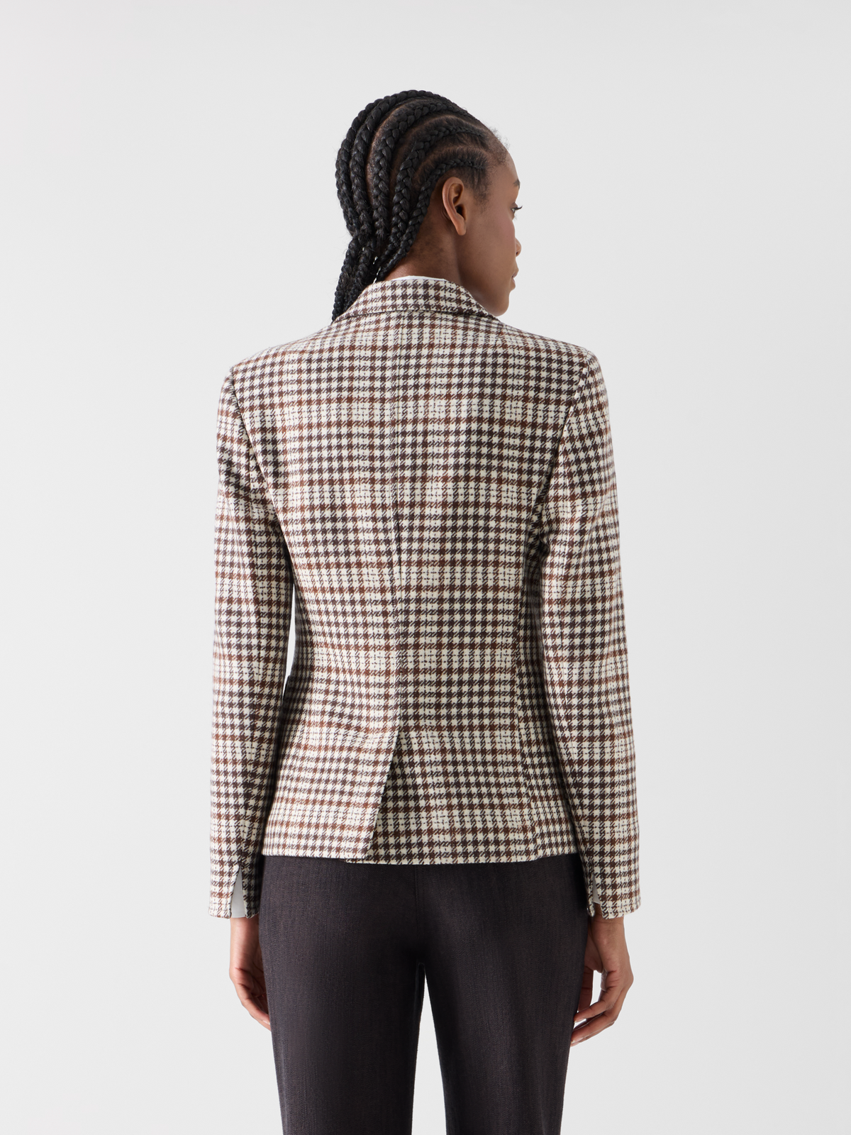 Designer Fitted Jacket in Check Wool Blend Tweed - multicolor - brown 