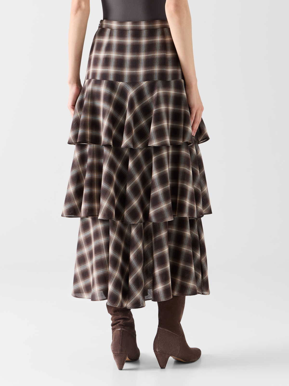 Designer Tiered Midi Skirt in Plaid Shelley - multicolor #editorial