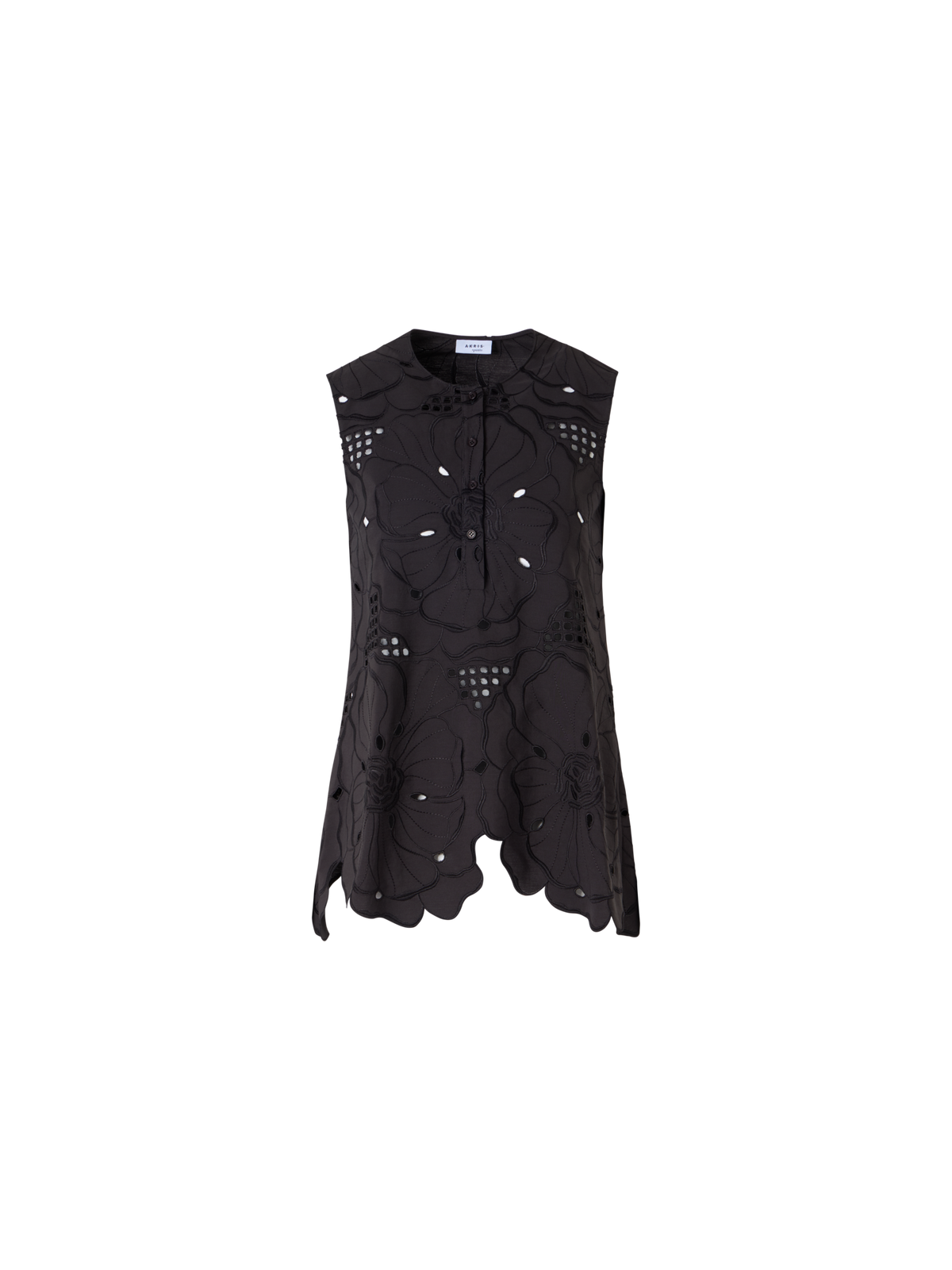 Designer Sleeveless Flower Eyelet Tunic Blouse - black