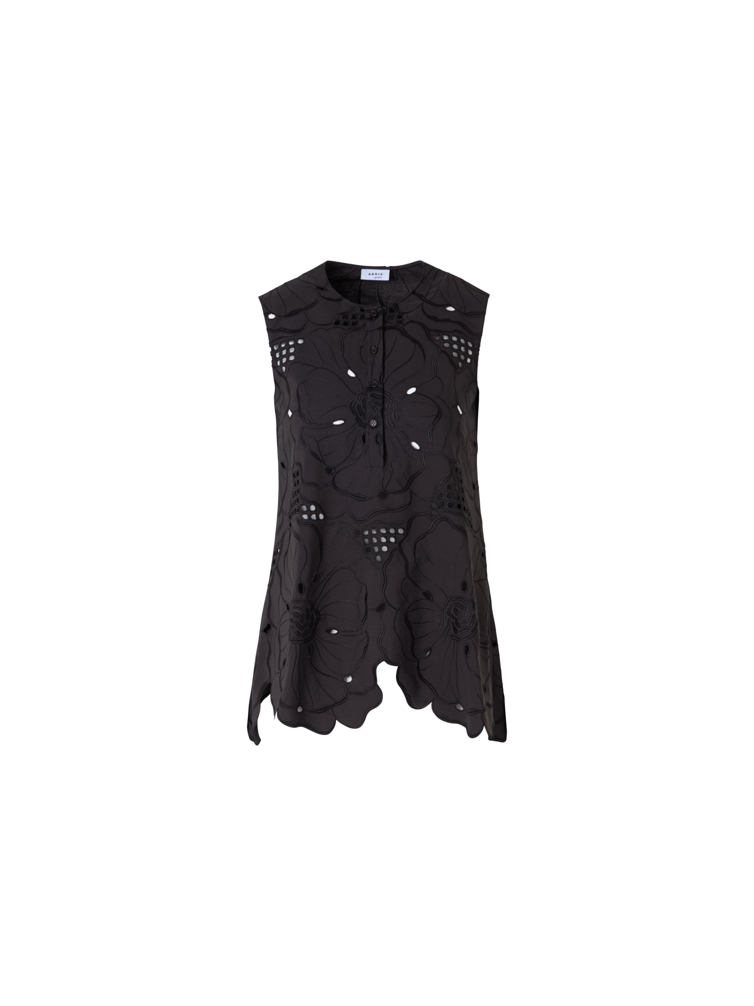 Designer Sleeveless Flower Eyelet Tunic Blouse - black