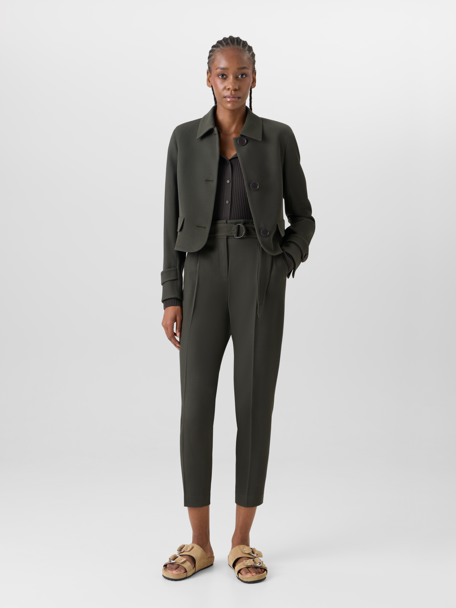 Designer Long-Sleeve Glen-Check Heavy Wool Twill Jacket - green 