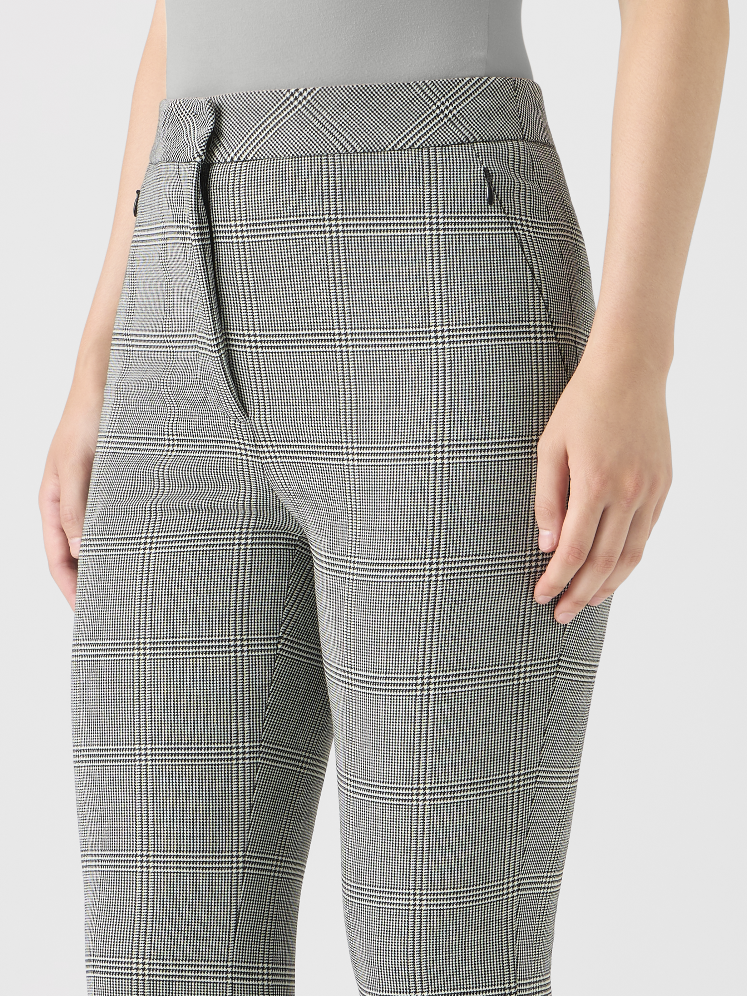 Designer Prince of Wales Wool Stretch Bootcut Pants - grey 