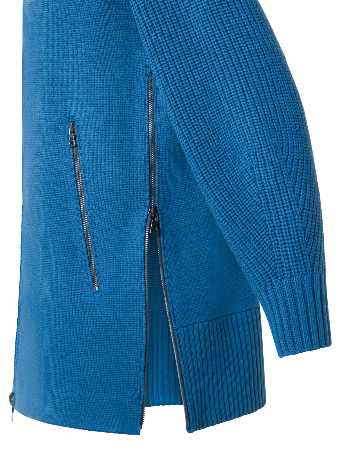 Designer Long Merino Knit Cardigan with Chunky Sleeves - blue