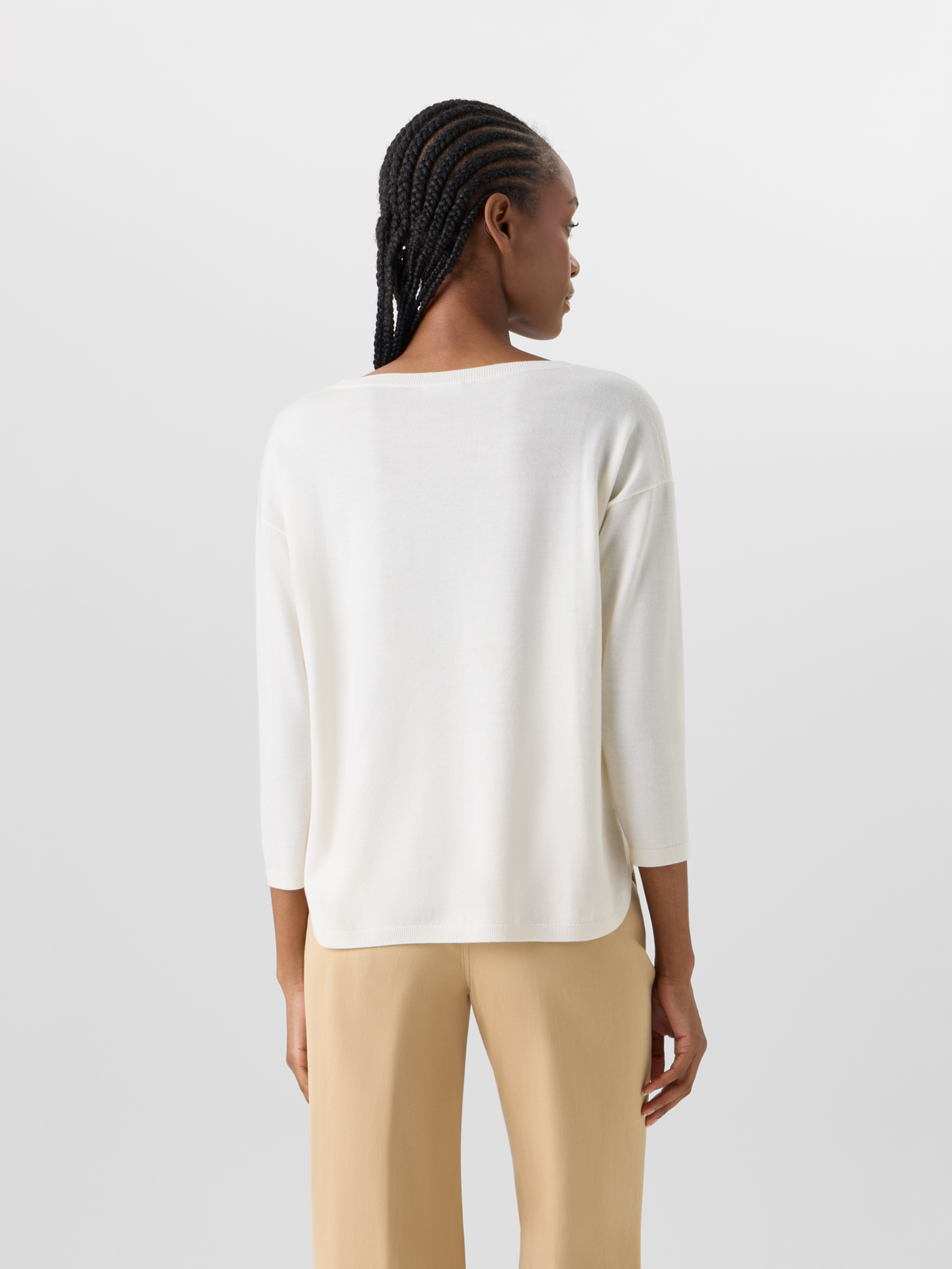 Designer Bracelet-Sleeve Merino Wool Knit Pullover - ecru #editorial