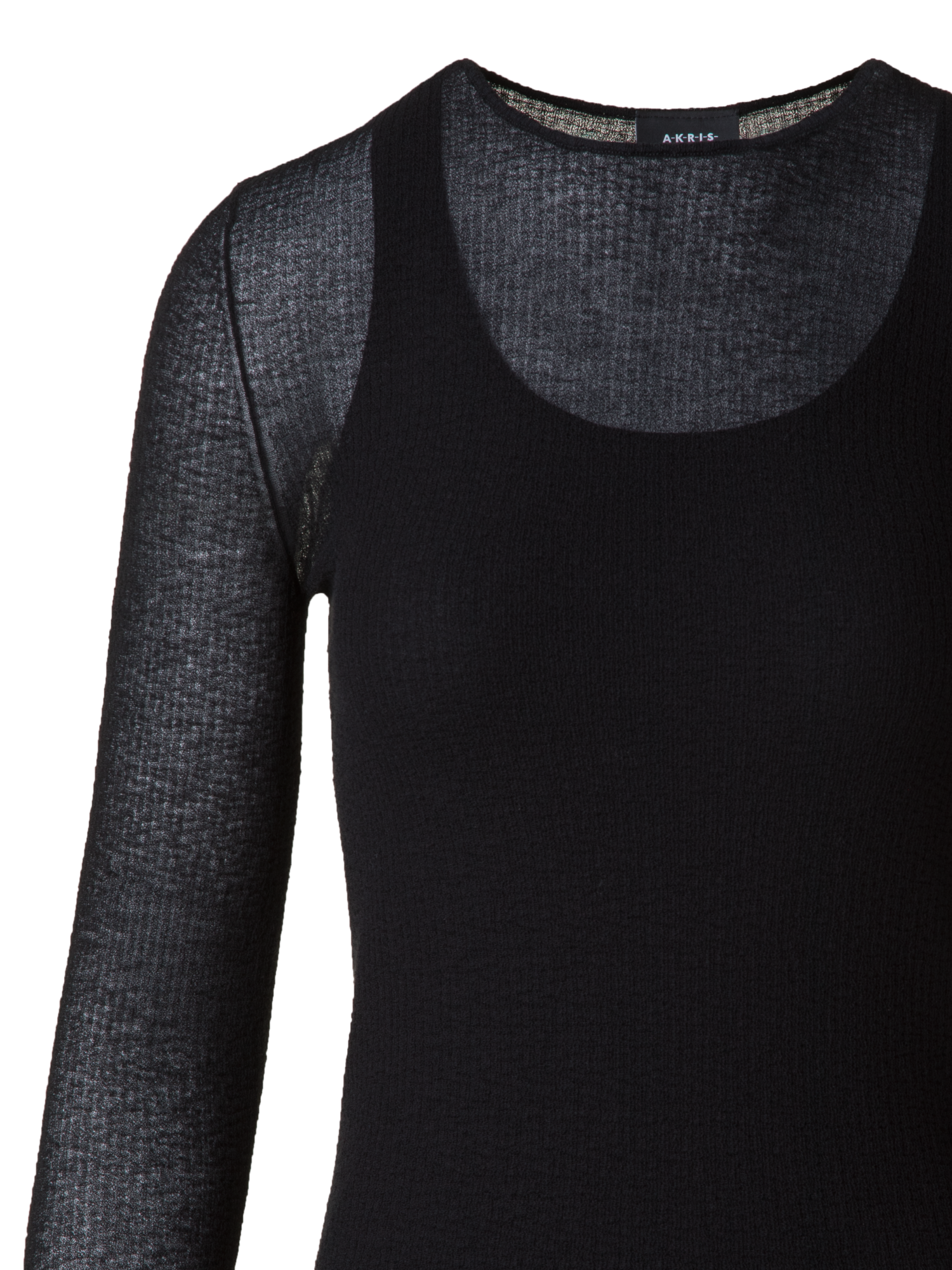 Designer Double Layered Knit Sweater in Sheer Cotton - black